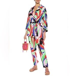 Farm Rio Women’s Fresh Foliage Colorful Print Tie‎ Waist Casual Jacket Kimono XS